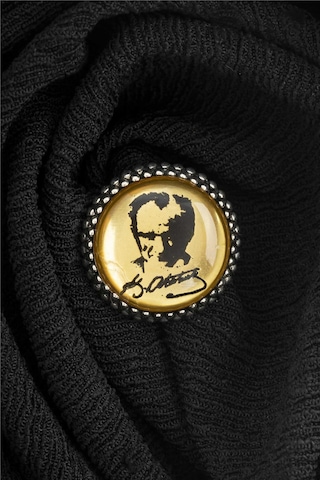 Sarı Zemin Üzeri Atatürk İmzalı Silüetli Gümüş Rozet -8471 Gümüş