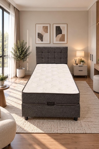Beehanem Bengü 90x190 Tek Kişilik Baza Başlik Yatak 3 Lü Set Antrasit 90 X 190