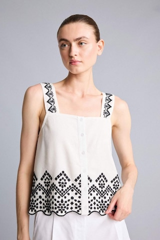 Defacto Regular Fıt Kalın Askılı Brode Kolsuz Beyaz Bluz G8824ax26smwt32 Beyaz-wt32