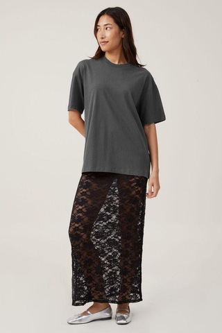 Seeh Füme Kısa Kollu Oversize Basic Kadın T-shirt Sh281