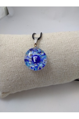 Cam Harf Kolye – Handmade El Yapimi Murano– (F) Harfi Modeli Gümüş