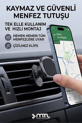 360 Dönebilen Çoklu Montaj Seçenekli Güçlü Manyetik Araç Telefon Tutucu Siyah