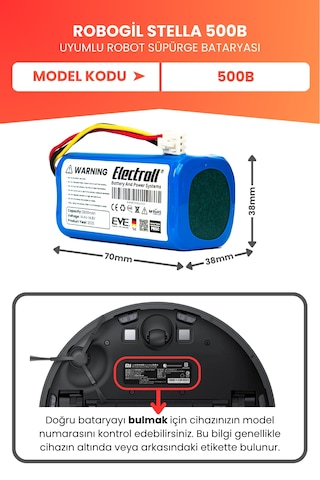 Robogil Stella 500b Uyumlu Batarya Yüksek Kapasite 2800mah Pil