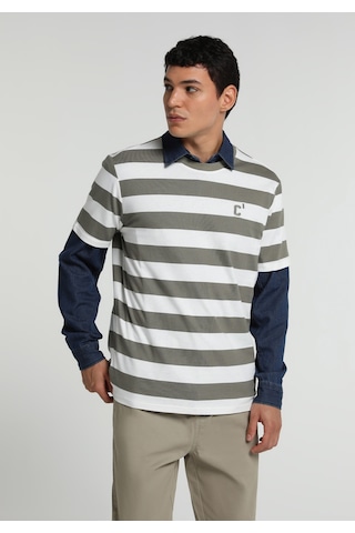 Colin's Colins Regular Fit Yuvarlak Yaka Çizgili Erkek Beyaz Kısa Kol Tişört Cl1083024 Q1.v1 Ofw