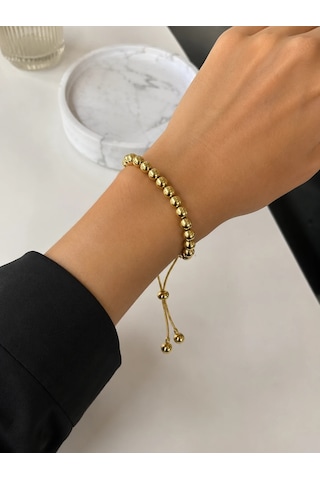 Premium Gold Renk Yuvarlak Model Şık Ve Parlak Toplu Asansörlü 316l Çelik Bileklik 22cm Altın