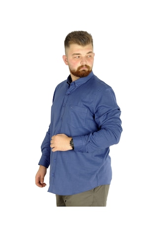 Mode Xl Büyük Beden Erkek Keten Cepli Gömlek 20386 Indigo 001