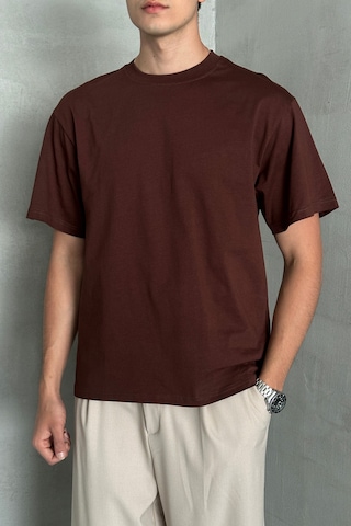 Hyman Erkek %100 Pamuk Oversize Basic T-shirt Koyu Kahve