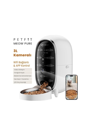 Petfit Aqua Flow Wifi Akıllı Bataryalı Otomatik Kedi Köpek Su Pınarı Çeşmesi Şelalesi+petfit Meow Pure 3l Wi-fi Kameralı Akıllı Otomatik Mama Kabı Besleme Ünitesi Bundle