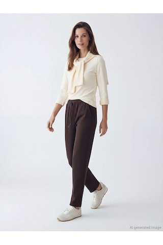 Lc Waikiki Lcw Modest Kahverengi Beli Lastikli Kadın Eşofman Altı Dark Brown