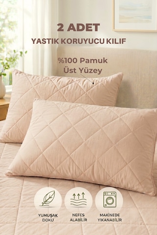 Formeya Pamukkale Alez Kahverengi %100 Pamuk Kapitone Yastık Koruyucu Alez 2 Adet 50X70 CM