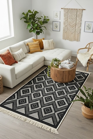 Geometrik Desen Makinede Yıkanabilir Çift Taraflı Günlük Kullanıma Uygun Salon & Antre Kilimi Kilim Renkli