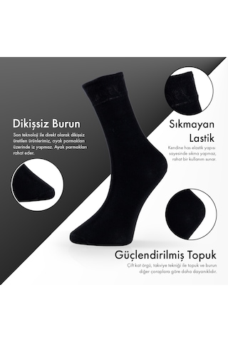 Saf Bambu Erkek Soket Uzun Düz Siyah Çorap Dikişsiz Premium Kutulu 6'lı L5952aznb Softaura