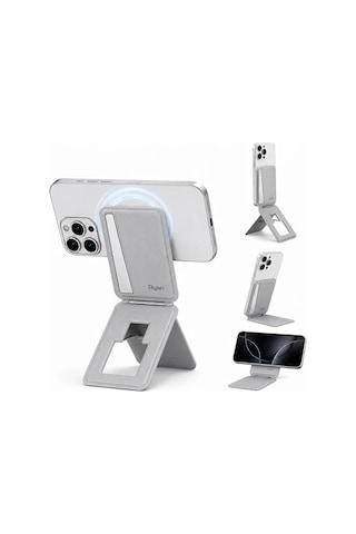 Magsafe Cüzdan Kartlık Güçlü Manyetik 360 Döner Standlı Telefon Kartlığı İphone Uyumlu Deri Cüzdan Gri-14911