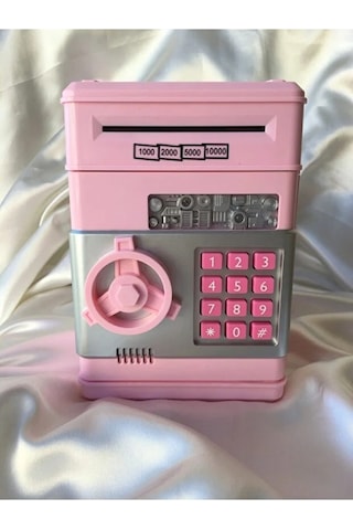Pembe Renk Atm Şifreli Otomatik Kağıt Para Alan Kasa Kumbara
