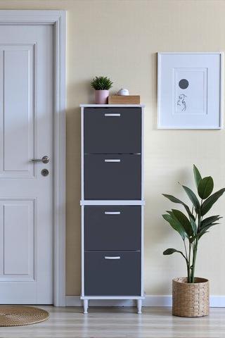 Eliusta Elenio 52 Cm Genişlik Antrasit Renk Ayaklı 4 Kapaklı Ayakkabılık 52x168x26 Cm Ayakkabılık Antrasit