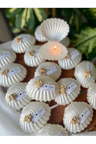 İstiridye Kutu İçerisinde Mum, Nikah Şekeri, Doğum, Sünnet, Düğün Nişan Söz, Kına - 15 Adet