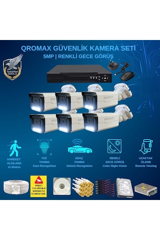6 Kameralı Set - Yapay Zeka Özellikli Gece Renkli Gösteren 5 Mp Sony Lensli 4 Warm Ledli Fullhd Güvenlik Kamerası Seti 3404w