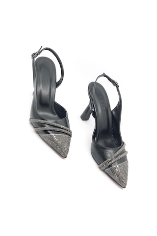 Feles Şerit Taşlı Stiletto Abiye Kadın Topuklu Ayakkabı Siyah