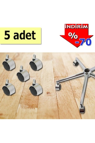 Sandalye Tekerleği Ofis Koltuğu Tekerleği Koltuk Ayağı 5 Ad Krom