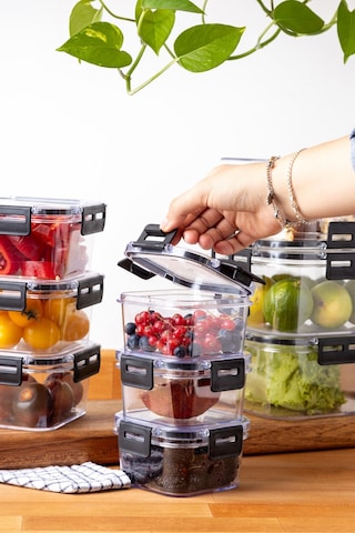 Nandy Home Kilit Kapaklı Kare Clear Saklama Kabı Seti 9'lu 400 - 900 - 1800 ML Beyaz