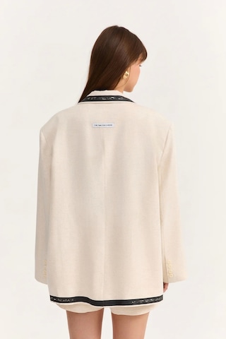 Baskılı Keten Blazer Ceket Natural Naturel