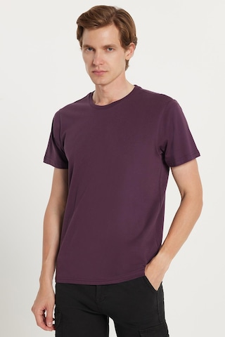 Tudors Unisex Slim Fit Dar Kesim %100 Pamuk Yumuşak Dokulu Mor Bisiklet Yaka Tişört-34610 Mor