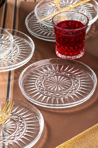 Porsima Milano Pasta Tabağı Dik Tabak - 6lı Cam Sunumluk Pasta Kurabiye Kek İkram Servis Tabağı-16 Cm Şeffaf