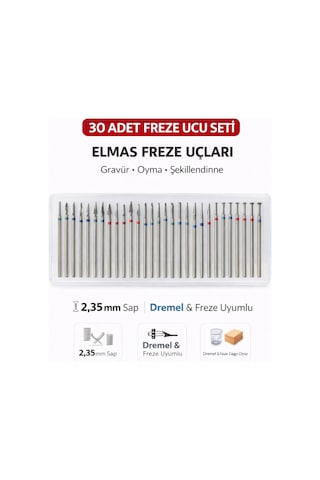 Senbang Elmas Freze Ucu Seti 30 Parça 2.35 Mm Sap Dremel Uyumlu Gravür Oyma Uçları