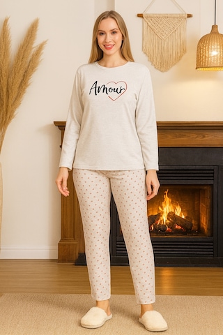 Remsa Kadın Kalp Desen Suprem Pijama Takımı 0472 Vizon04 Vizon04