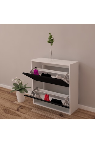 Moonlife 2 Kapaklı Kayar Raflı Ayakkabılık Siyah