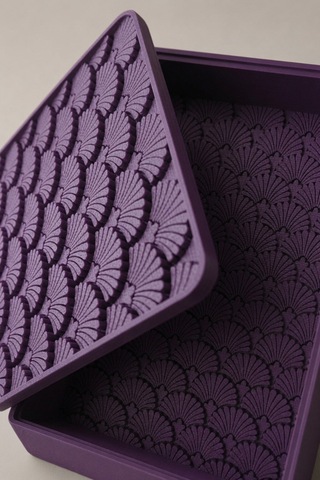Desenli Kapaklı Dekoratif Kutu Masa Üstü Organizer Takı Aksesuar Saklama Kutusu Pla 20x12.5 Cm Mor