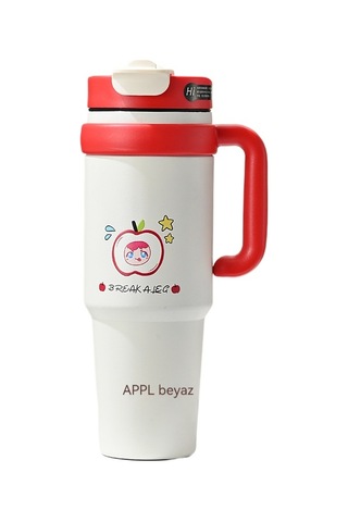 Jian Fan Termos Kupası Kız Çocuk Büyük Kapasiteli Buz Bardağı Hasır Bardak - Kırmızı Kırmızı