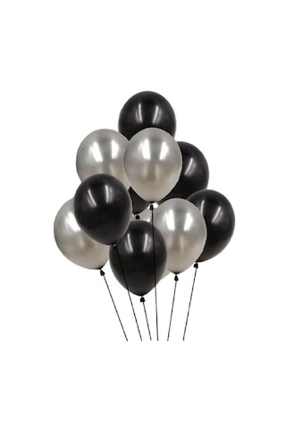25 Adet Metalik Sedefli Siyah-Gümüş Gri Karışık Balon Helyumla