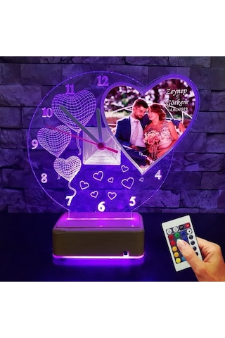 14 Şubat 3D Resimli 16 Renkli Led Lamba Sevgiliye Hediye