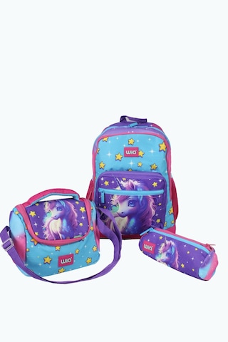 Wia Wıa Sw019 Unicorn - 3' Lü Okul Çantası Seti - Sırt Ve Beslenme Çantası + Kalemlik Mavi - Pembe