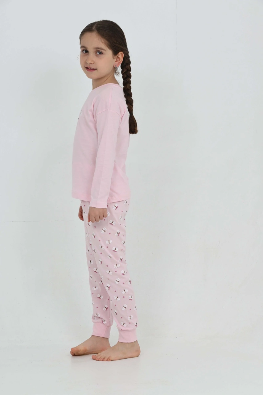 Toontoy Kız Çocuk Kelebek Baskılı Pijama Takım Açık Pembe