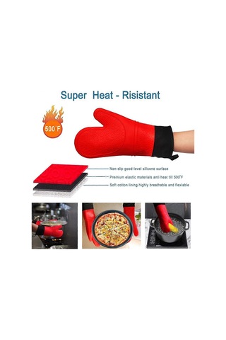 Profesyonel Sıcak Fırın Eldivenleri, Silikon Tencere Tutucular, 1 Çift Isıya Dayanıklı Fırın Eldiveni, Uzun Eldivenler