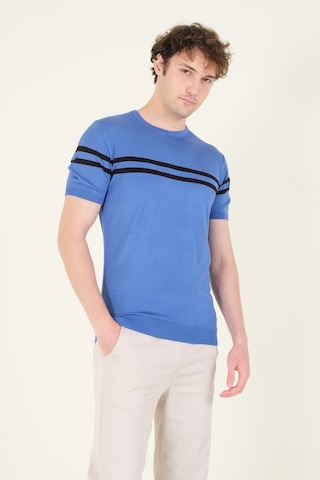 Giyim Dünyası Erkek Sıfır Yaka Çizgili Merserize T-shirt İndigo 001
