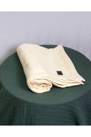 4 Katlı Müslin Yatak Örtüsü - Battaniye Pike %100 Organik Pamuk Dört Mevsim Yumuşak Çift Kişilik Açık Krem