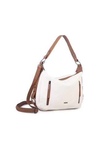 Nas Bag Çok Gözlü Kadın Omuz Ve Çapraz Çanta 33x25 Cm Krem Taba Victoria