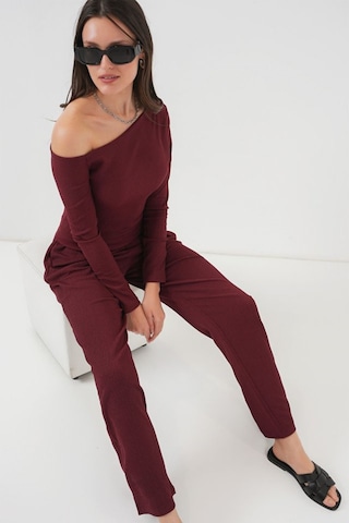 6708 Düşük Omuz Alt Üst Takım - Bordo Bordo