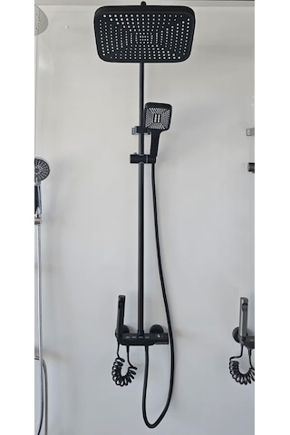 Piyano Duş Seti Kendinden Bataryalı Çoklu Fonksyon Kolay Montaj Uzatma Borusu Hediyeli Siyah