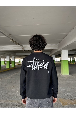 Minus Basic Stussy Beyaz Baskılı Siyah Günlük Sweatshirt SIYAH