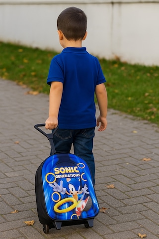 Newfull Çekçekli Sonic Erkek Anaokul Sırt Çantası-mavi Siyah