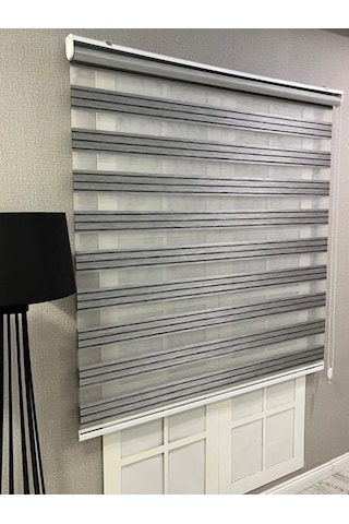 Zebra Stor Perde Dar Plise Güneşlik Antrasit Gri Çizgili Antrasit Gri