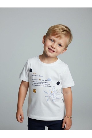 Zekids Erkek Bebek Pamuklu Baskılı T-shirt-16931 Beyaz