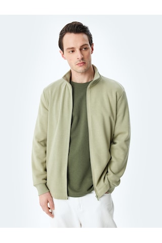 Koton Regular Fit Pamuk Karışımlı Uzun Kollu Basic Fermuarlı Sweatshirt Haki 5wam70253mk Haki