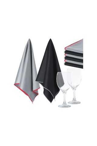 Tenfowee 6 Adet Büyük Boy Mikrofiber Temizlik Bezi Kömür-slate , İpek Dokulu, İz Ve Tokağı Yok, Cam, Pencere Ve Kristal Ürünler İçin Yeniden Kullanılabilir Gri - Siyah