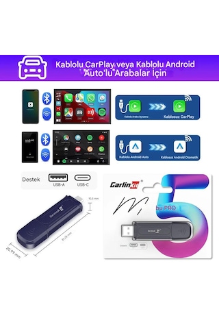 Mini 5 Pro Kablosuz Araç Adaptörü 2in1 Carplay & Android Auto