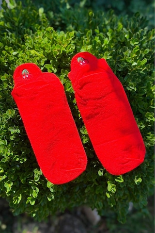 Lousocks Unisex Kiraz Nakışlı Spor Patik Çorap Kırmızı